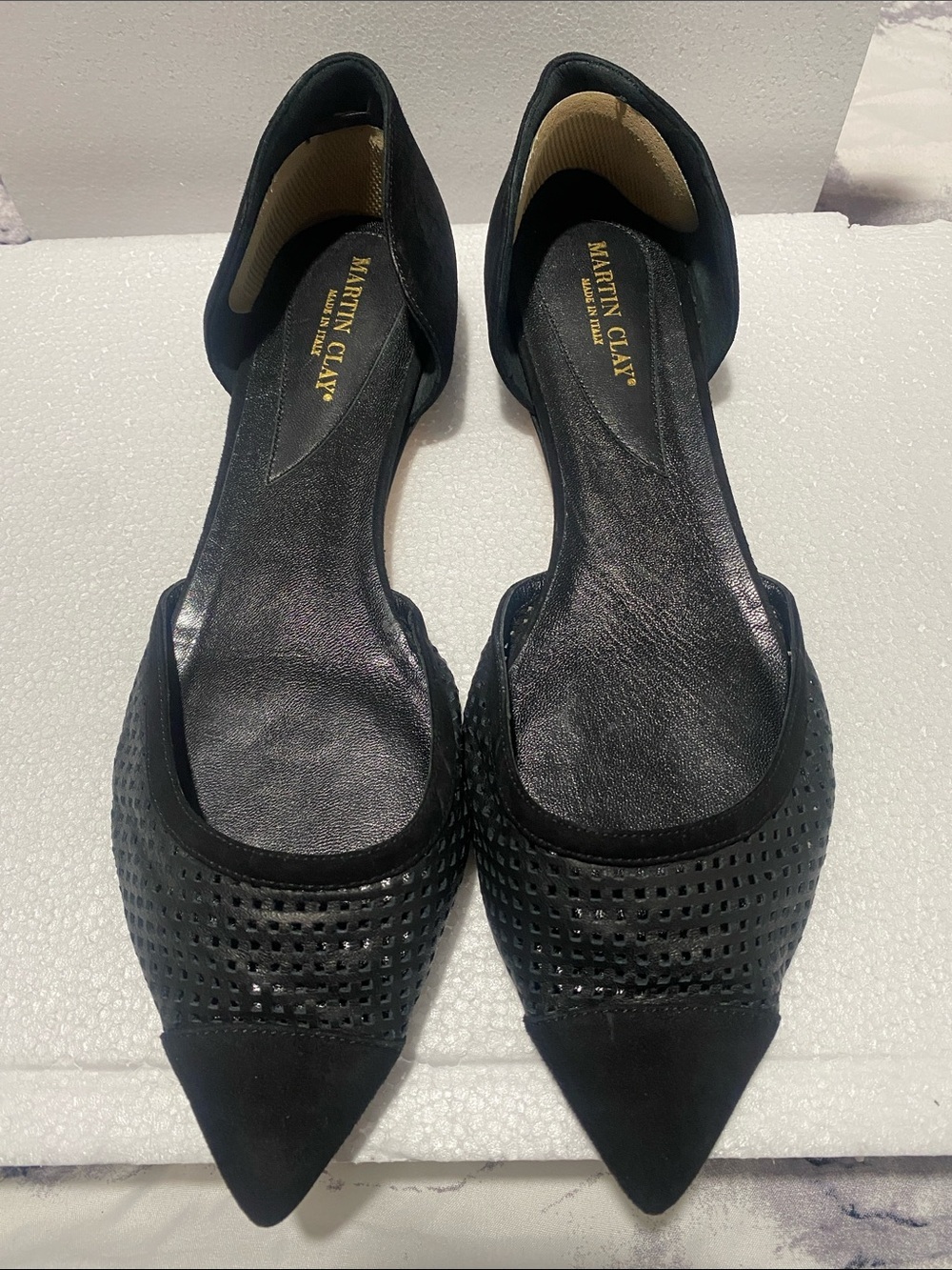 Black Perforated Pointed D'Orsay Flats Size 38.5 EU Genuine leather sole